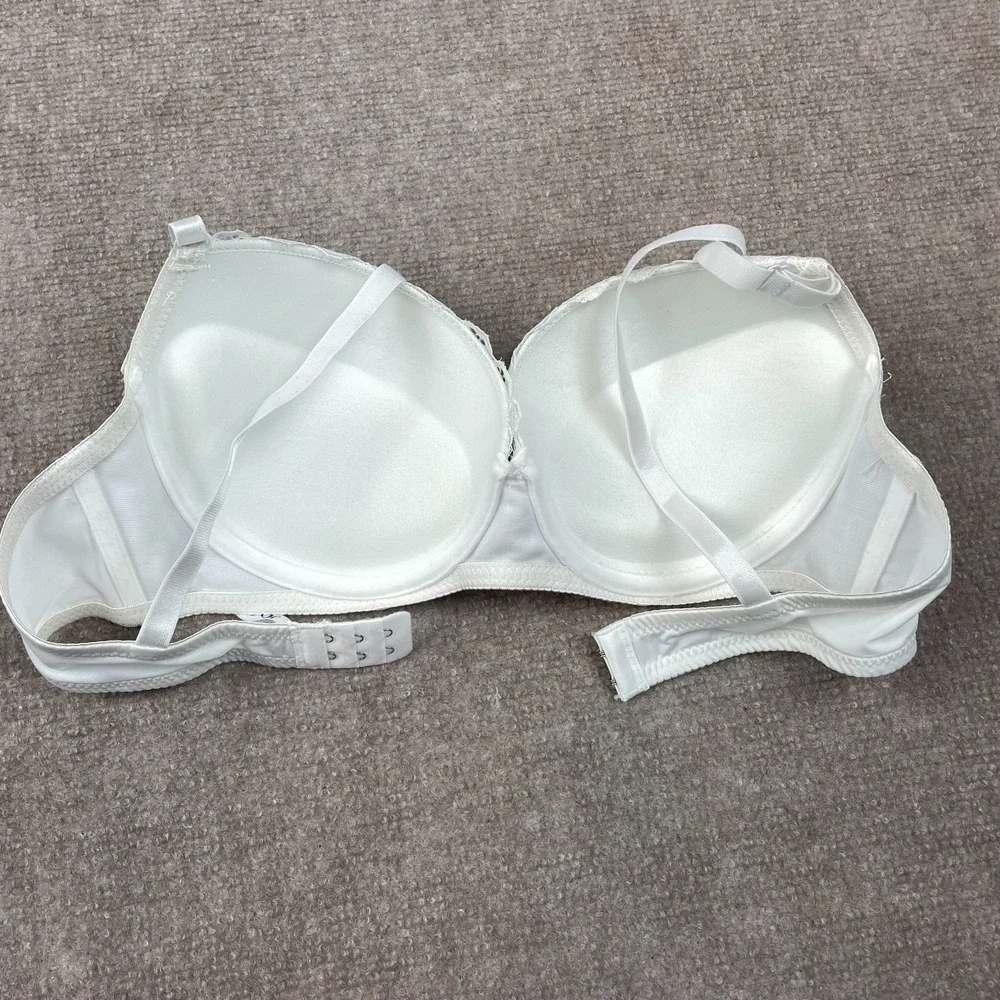 Sofra Push Up Demi Bra Womens 38C White Floral Lace Trim Padded Adjustable Strap